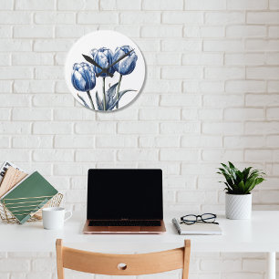 Tulips in Delft Blue  Round Clock