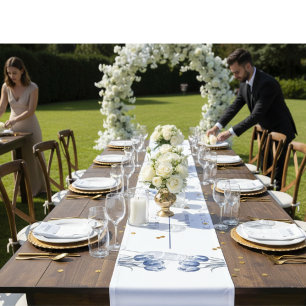 Tulips in Delft Blue  Short Table Runner