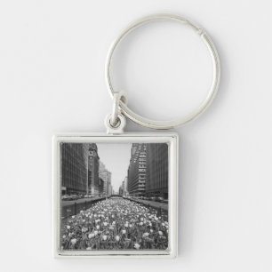 Tulips in middle of city street keychain