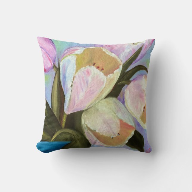 Tulips in pot I Throw Pillow (Front)
