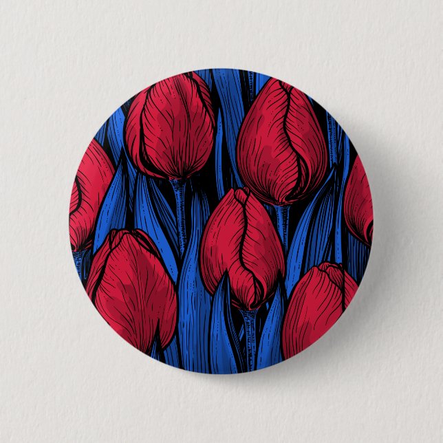 Tulips in red and blue 2 inch round button (Front)