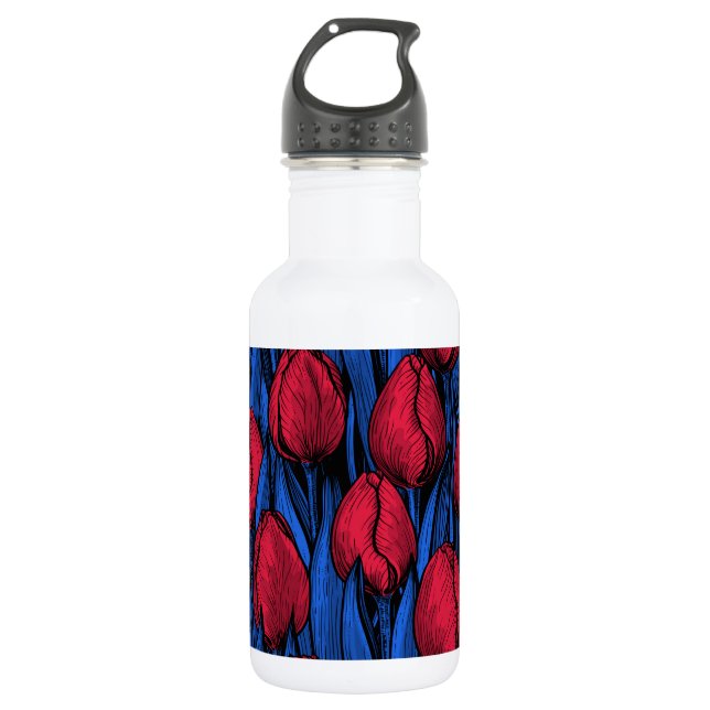 Tulips in red and blue 532 ml water bottle (Front)