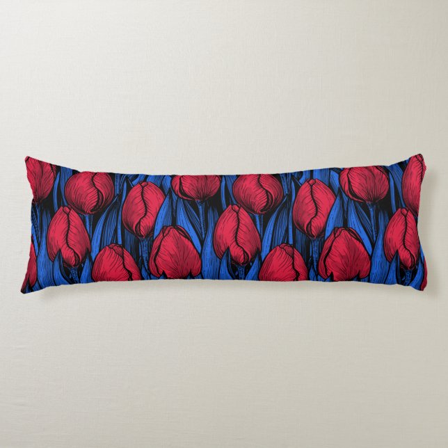 Tulips in red and blue body pillow (Front)