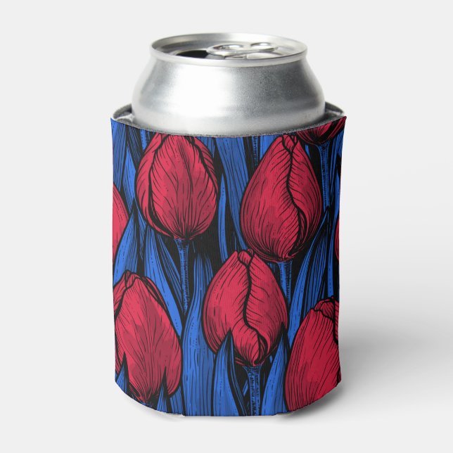 Tulips in red and blue can cooler (Can Front)