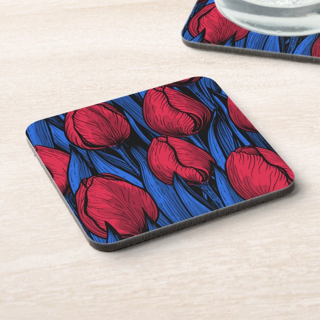 Tulips in red and blue coaster (Left Side)