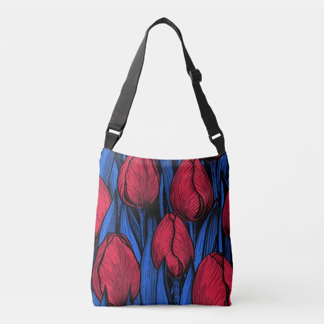 Tulips in red and blue crossbody bag (Front)