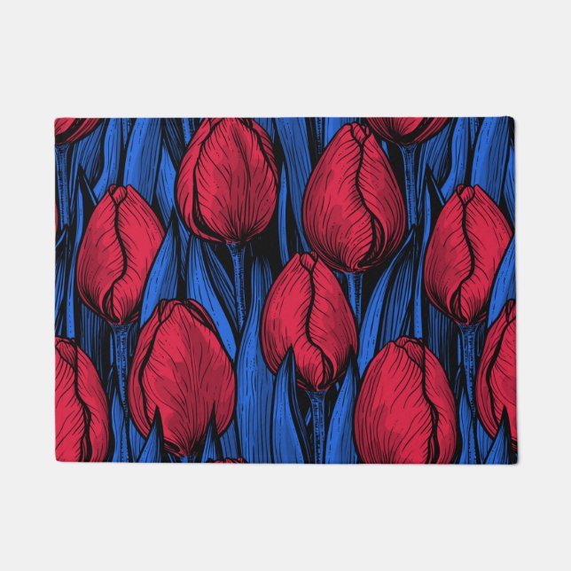 Tulips in red and blue doormat (Front)