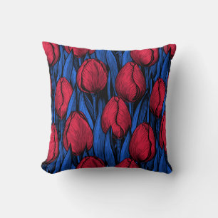 Tulips in red and blue throw pillow