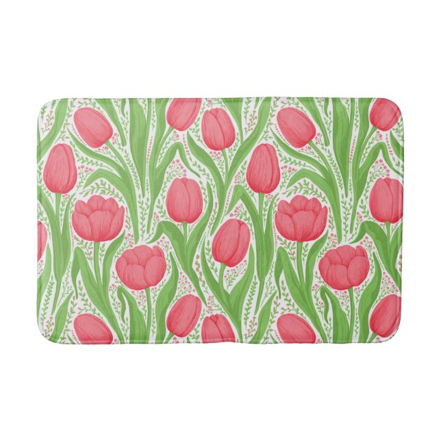 Tulips in red and green bath mat (Front)
