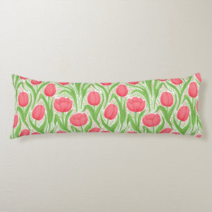 Tulips in red and green body pillow