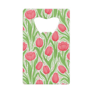 Tulips in red and green credit card bottle opener