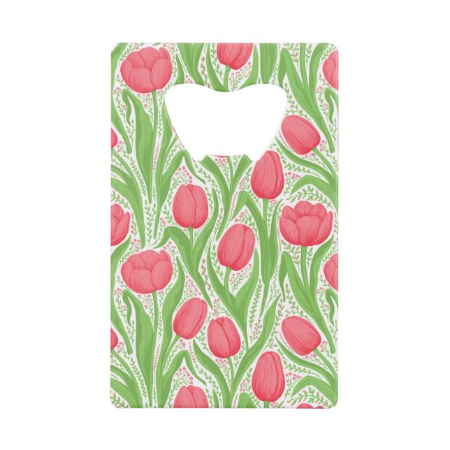Tulips in red and green credit card bottle opener (Front)