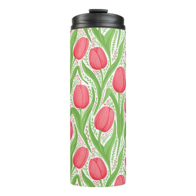 Tulips in red and green thermal tumbler (Front)