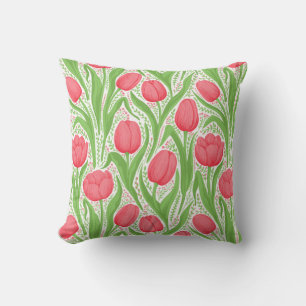 Tulips in red and green throw pillow