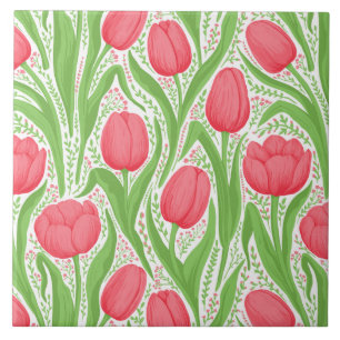 Tulips in red and green tile