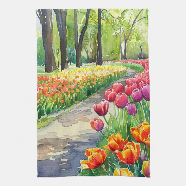 Tulips in The Park Kitchen Towel (Vertical)