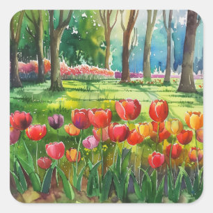 Tulips in The Park Square Sticker
