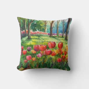 Tulips in The Park Throw Pillow