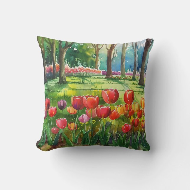 Tulips in The Park Throw Pillow (Front)