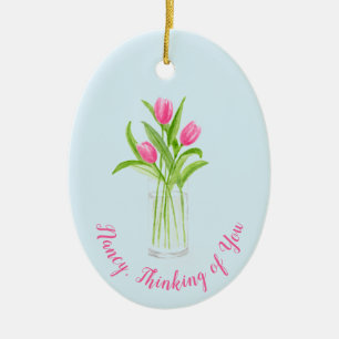 Tulips in Water Handpainted Watercolor Floral Ceramic Ornament