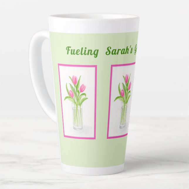 Tulips in Water Handpainted Watercolor PERSONALIZE Latte Mug (Left Angle)