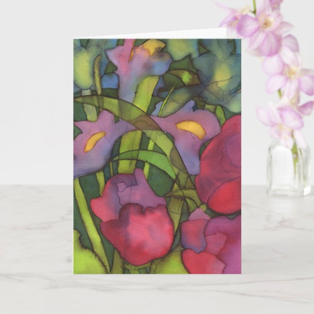 Tulips & Irises Greetings Card (Orchid)