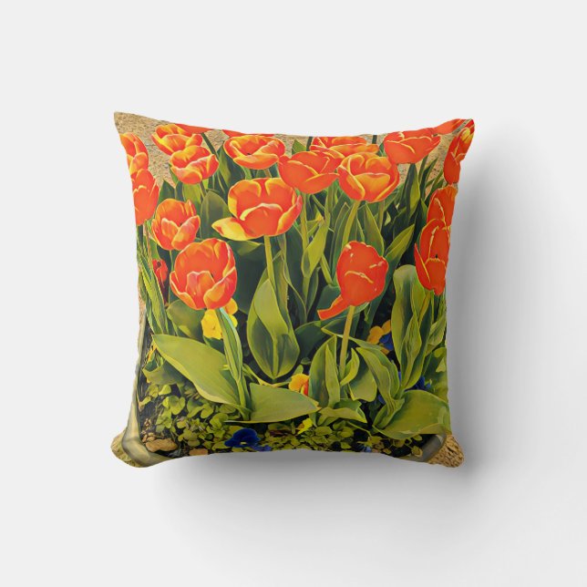 Tulips modern floral flower festival throw pillow (Front)