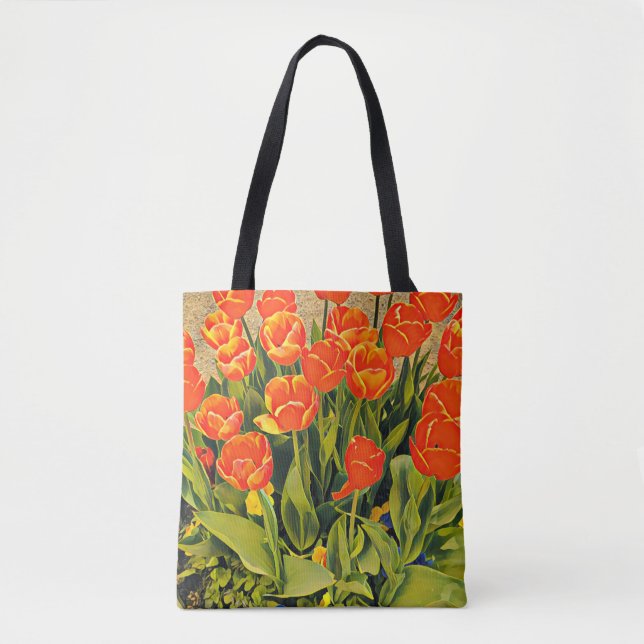 Tulips modern floral flower festival tote bag (Front)