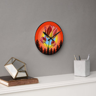 tulips nature botanical plant round clock