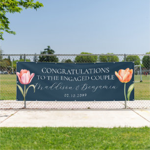 Tulips Navy Blue Congratulations Engagement Party Banner