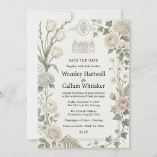Tulips, Neutral Roses, Hydrangeas, Ranunculus, Fer Invitation
