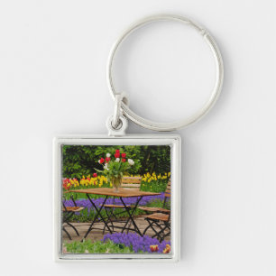 Tulips of table in garden, Keukenhof Gardens, Keychain