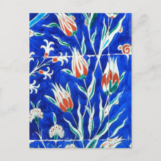 Tulips on blue postcard