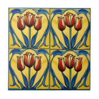 tulips on  Symmetric Art Nouveau Ceramic Tile