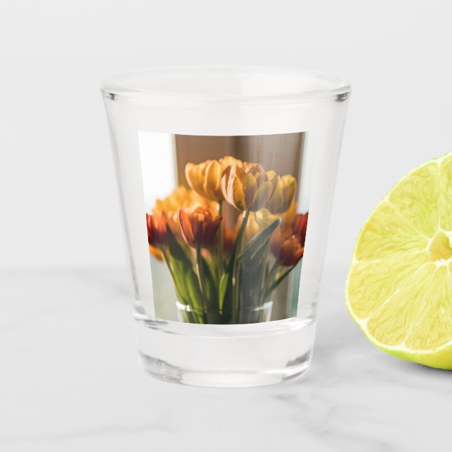 Tulips Orange Flowers Shot Glass (Front)