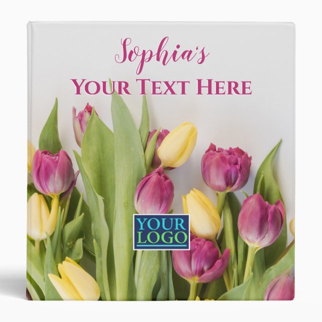 Tulips Photo, Name, Your Text, Your Logo Binder (Front)