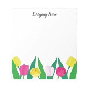 Tulips Pink Yellow Purple Green Modern Cute. Notepad