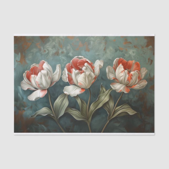 Tulips Red and White Stripe Flowers Decoupage Tissue Paper (Front)