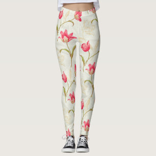 Tulips Unfolding Cream Pink Leggings