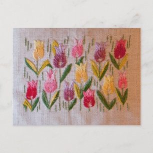 Tulips vintage embroidery postcard