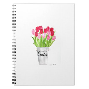 Tulips Watercolor Floral Happy Easter Pink elegant Notebook