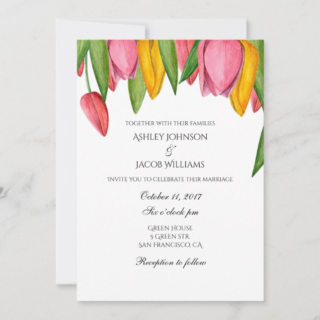 Tulips wedding invitation. Floral spring invites (Front)