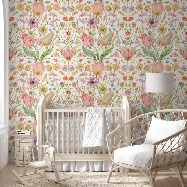 Tulips &  Wildflower Botanical  Wallpaper (Kids)