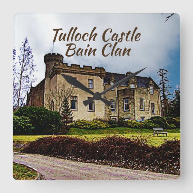 Tulloch Castle – Bain Clan Square Wall Clock (Front)