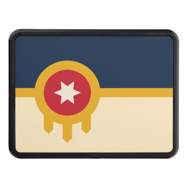 Tulsa city flag trailer hitch cover (Front)