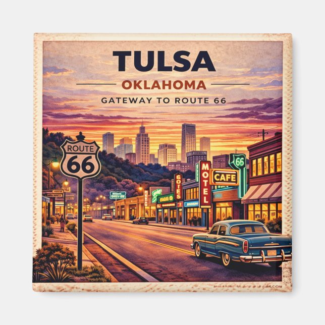 Tulsa Neon Route 66 Fridge Flashback Magnet (Front)