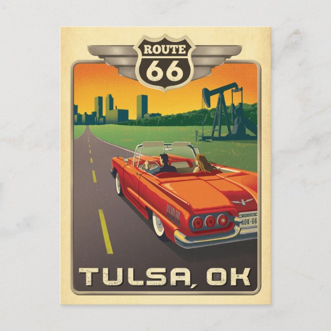 Tulsa, OK - Route 66 Postcard (Front)