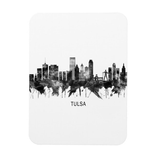 Tulsa Oklahoma Skyline BW Magnet (Vertical)
