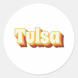 Tulsa Retro Vintage Text Classic Round Sticker
