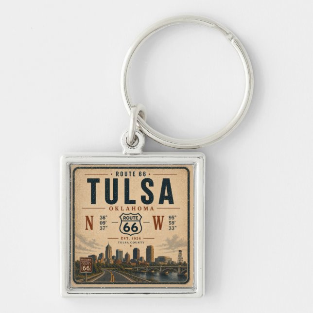 Tulsa Route 66 Key Coordinates Traveller Keychain (Front)